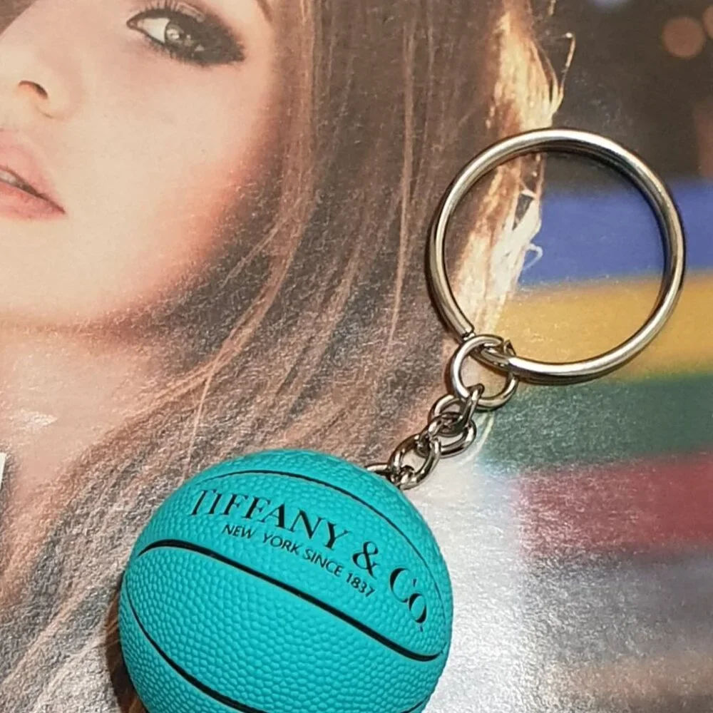 Basketball Rubber Blue Key Chain Keyring Handbag Charm Fashion Unisex Accessory
